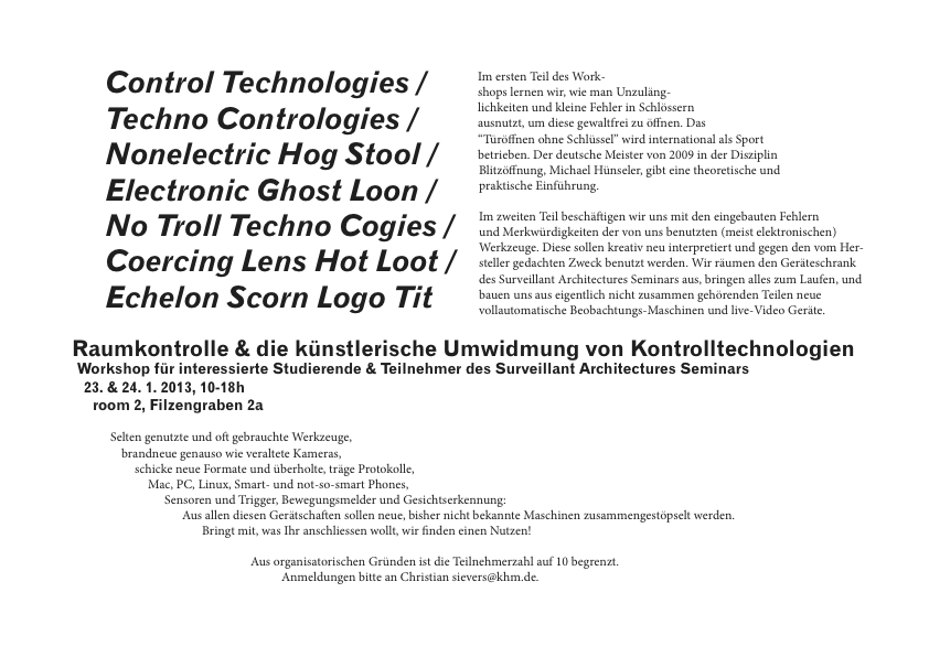 Raumkontrolle & die künstlerische Umwidmung - Poster